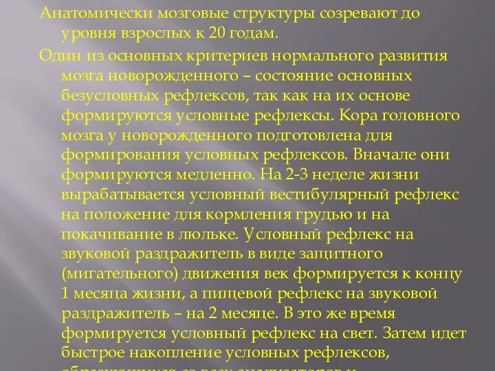 Анатомически мозговые структуры созревают до уровня взрослых к 20 годам. Один