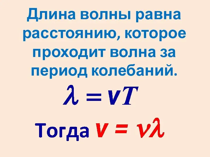 Длина волны равна расстоянию, которое проходит волна за период колебаний.