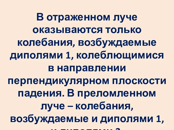 В отраженном луче оказываются только колебания, возбуждаемые диполями 1, колеблющимися в