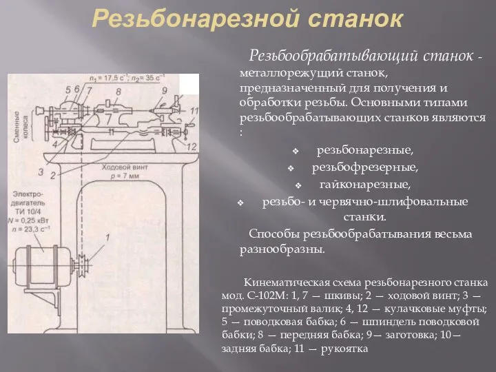 Резьбонарезной станок Резьбообрабатывающий станок - металлорежущий станок, предназначенный для получения и