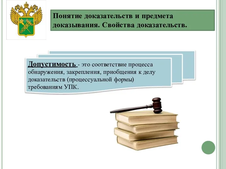 Понятие доказательств и предмета доказывания. Свойства доказательств. Допустимость - это соответствие