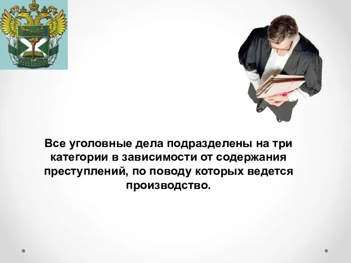 Все уголовные дела подразделены на три категории в зависимости от содержания