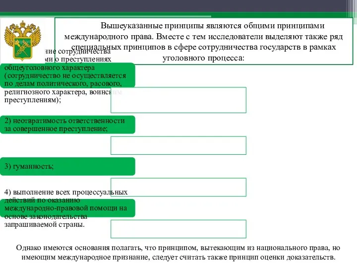 Вышеуказанные принципы являются общими принципами международного права. Вместе с тем исследователи