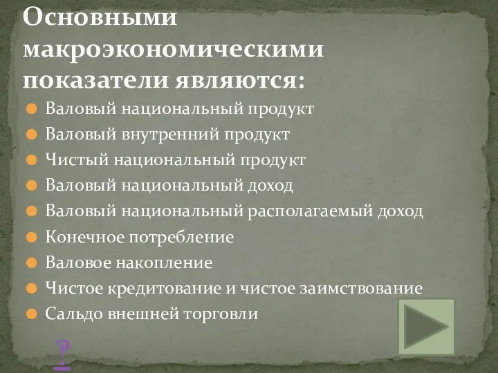 Валовый национальный продукт Валовый внутренний продукт Чистый национальный продукт Валовый национальный