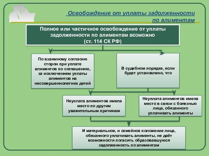 Освобождение от уплаты задолженности по алиментам Полное или частичное освобождение от