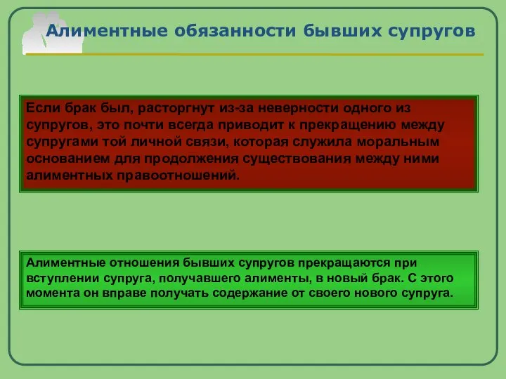 Алиментные обязанности бывших супругов Если брак был, расторгнут из-за неверности одного