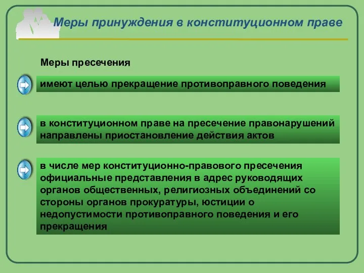 Меры принуждения в конституционном праве имеют целью прекращение противоправного поведения Меры