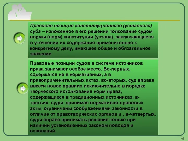 Правовая позиция конституционного (уставного) суда – изложенное в его решении толкование