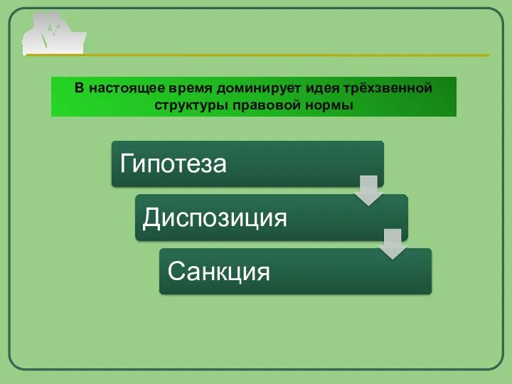 В настоящее время доминирует идея трёхзвенной структуры правовой нормы