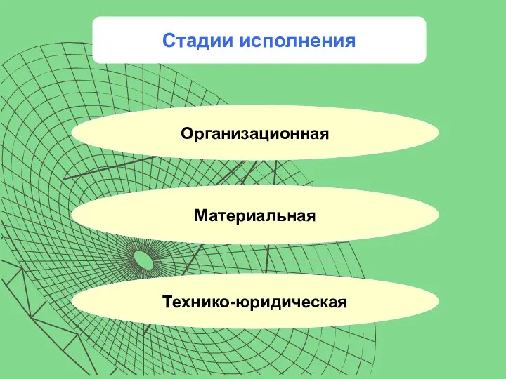 Стадии исполнения Организационная Материальная Технико-юридическая