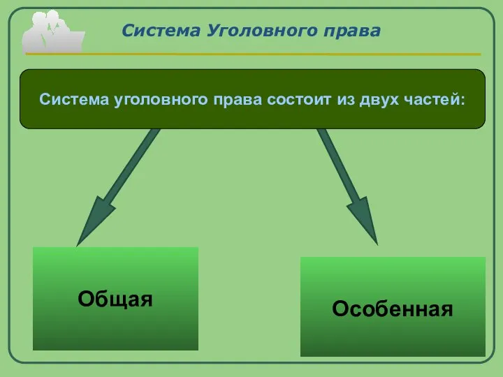 Система Уголовного права Общая Особенная Система уголовного права состоит из двух частей: