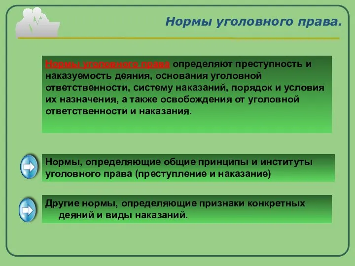 Нормы уголовного права. Нормы, определяющие общие принципы и институты уголовного права