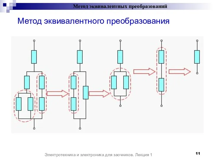 Метод эквивалентных преобразований Электротехника и электроника для заочников. Лекция 1 Метод эквивалентного преобразования