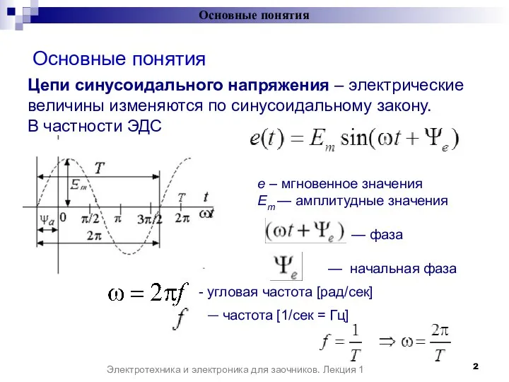 Основные понятия Основные понятия Электротехника и электроника для заочников. Лекция 1