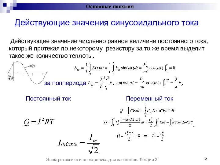 Действующие значения синусоидального тока Основные понятия Электротехника и электроника для заочников.