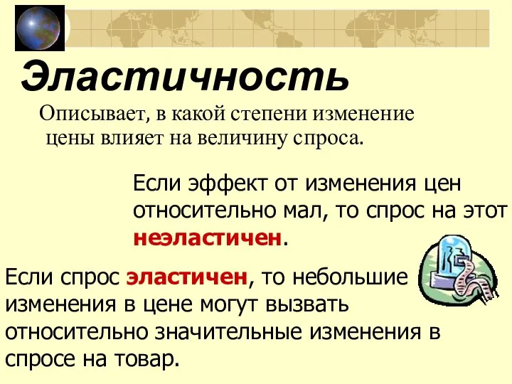 Эластичность Описывает, в какой степени изменение цены влияет на величину спроса.