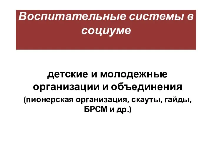 Воспитательные системы в социуме детские и молодежные организации и объединения (пионерская