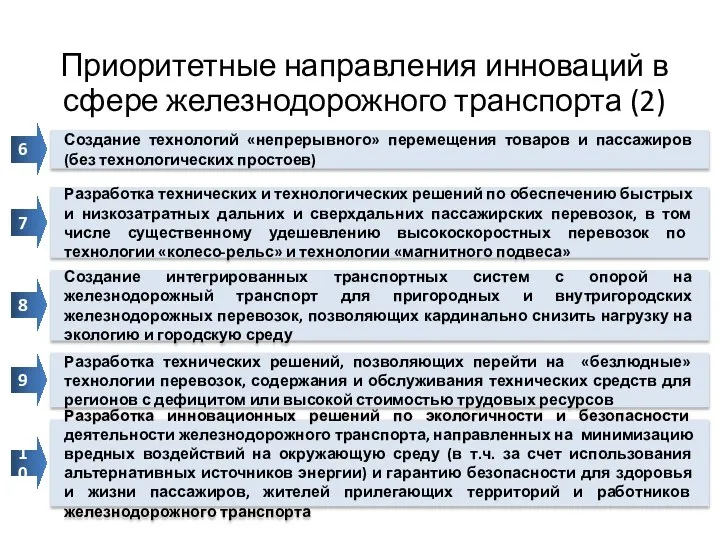 Приоритетные направления инноваций в сфере железнодорожного транспорта (2)