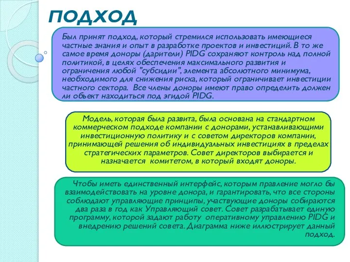 ПОДХОД Был принят подход, который стремился использовать имеющиеся частные знания и