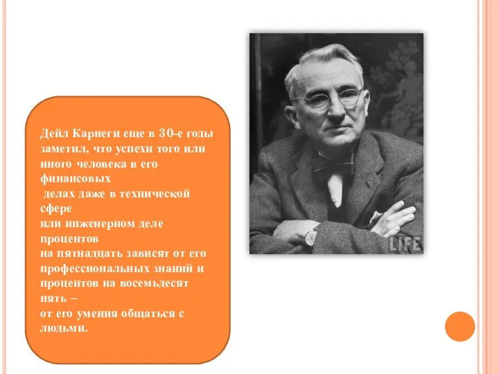 Дейл Карнеги еще в 30-е годы заметил, что успехи того или