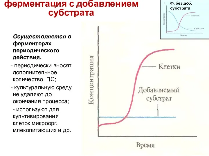 2. Периодическая ферментация с добавлением субстрата Осуществляется в ферментерах периодического действия.