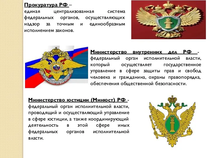 Прокуратура РФ – единая централизованная система федеральных органов, осуществляющих надзор за