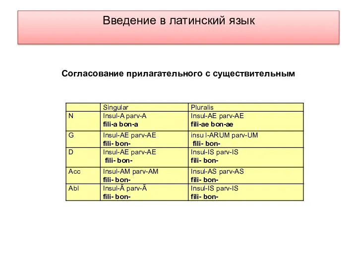 Введение в латинский язык Согласование прилагательного с существительным