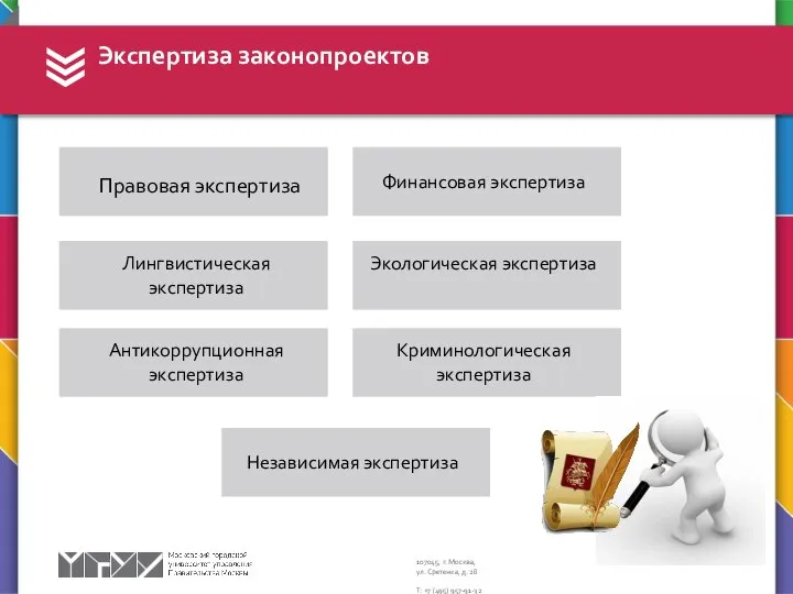 Экспертиза законопроектов Правовая экспертиза Лингвистическая экспертиза Антикоррупционная экспертиза Финансовая экспертиза Экологическая экспертиза Криминологическая экспертиза Независимая экспертиза