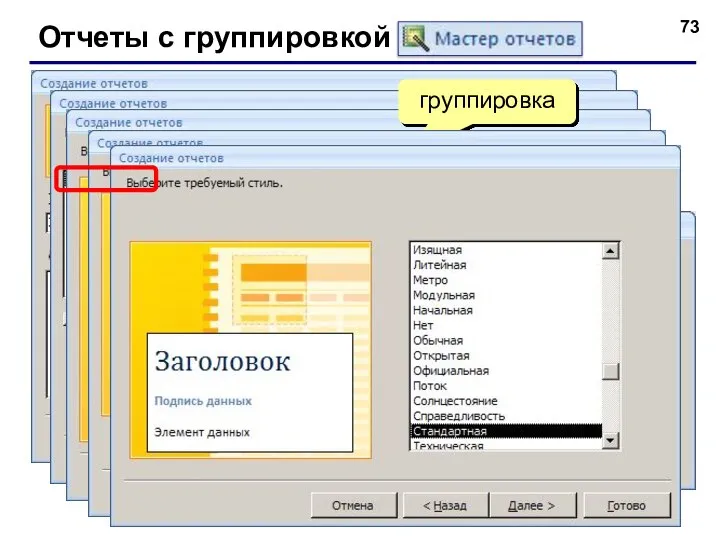 Отчеты с группировкой (мастер) итоговые данные сортировка группировка