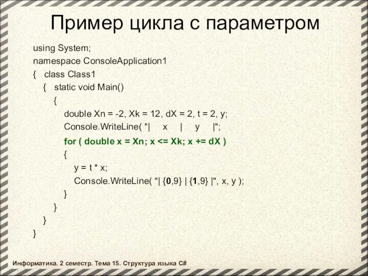using System; namespace ConsoleApplication1 { class Class1 { static void Main()