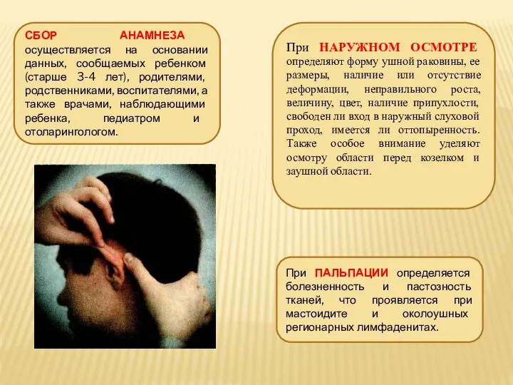 При ПАЛЬПАЦИИ определяется болезненность и пастозность тканей, что проявляется при мастоидите