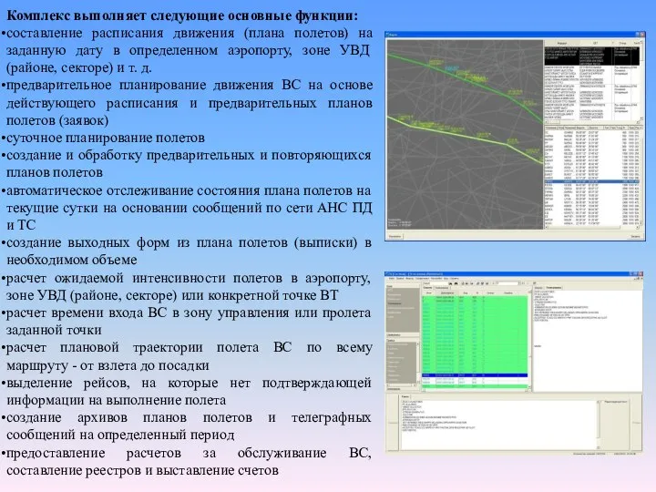 Комплекс выполняет следующие основные функции: составление расписания движения (плана полетов) на