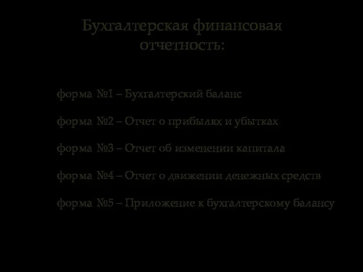 Бухгалтерская финансовая отчетность: форма №1 – Бухгалтерский баланс форма №2 –