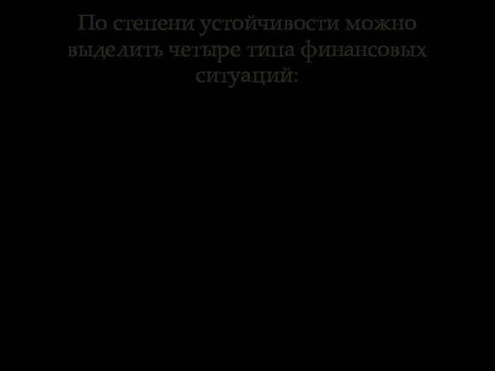 По степени устойчивости можно выделить четыре типа финансовых ситуаций: