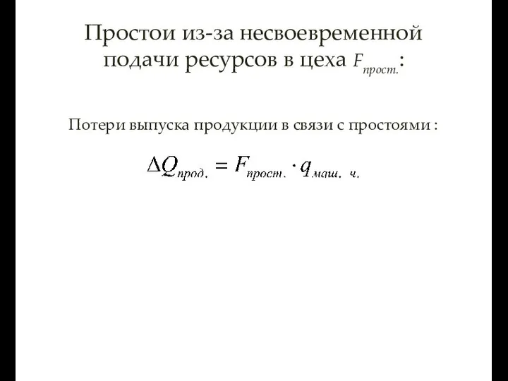 Простои из-за несвоевременной подачи ресурсов в цеха Fпрост.: Потери выпуска продукции в связи с простоями :