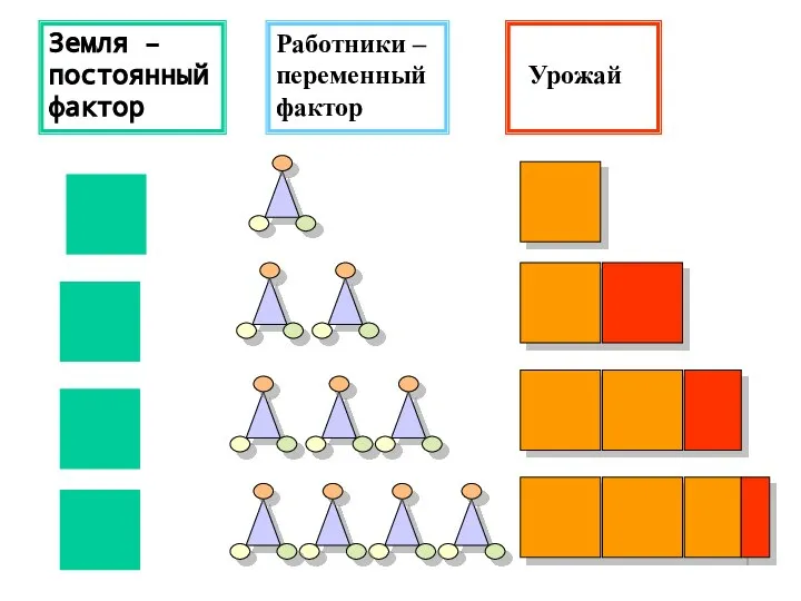 Земля – постоянный фактор Работники – переменный фактор Урожай