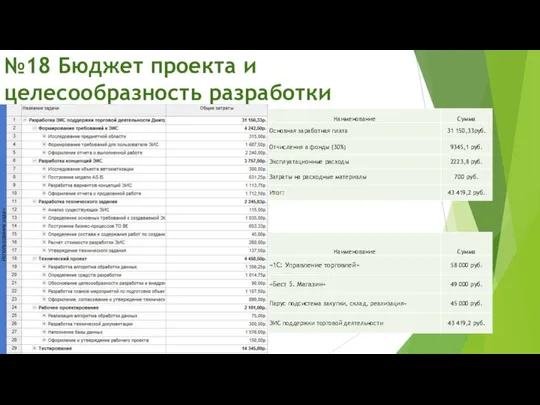 №18 Бюджет проекта и целесообразность разработки