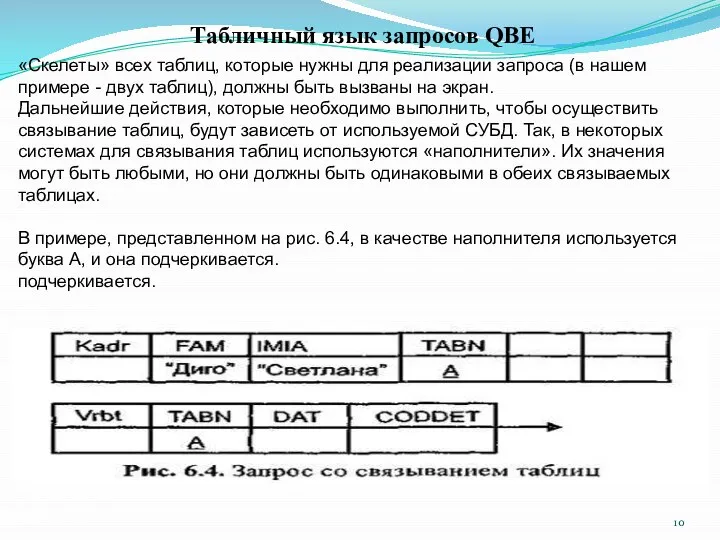 Табличный язык запросов QBE «Скелеты» всех таблиц, которые нужны для реализации