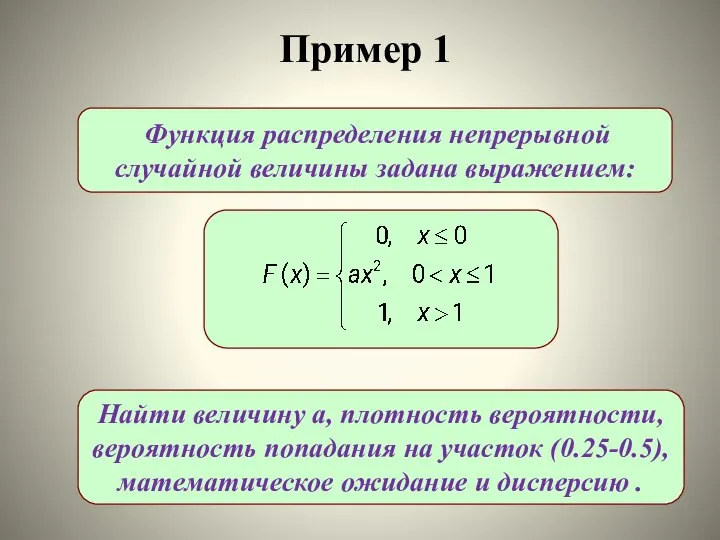 Функция распределения непрерывной случайной величины задана выражением: Найти величину a, плотность