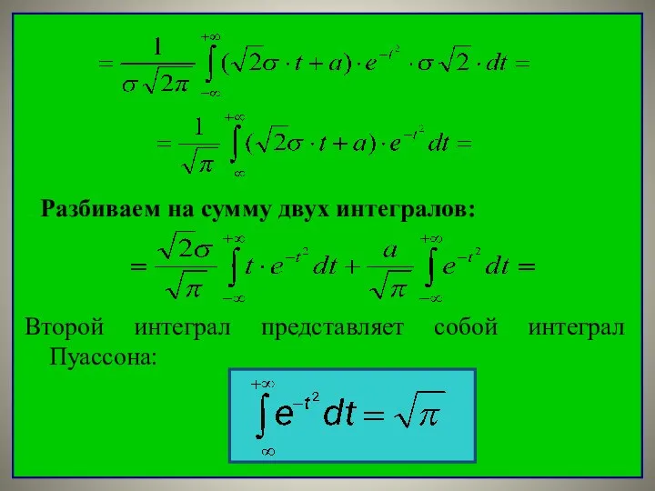 Разбиваем на сумму двух интегралов: Второй интеграл представляет собой интеграл Пуассона:
