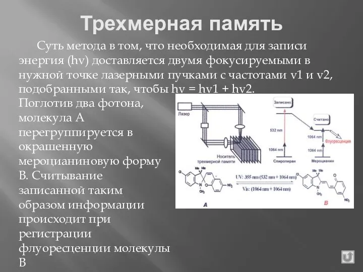 Трехмерная память Суть метода в том, что необходимая для записи энергия