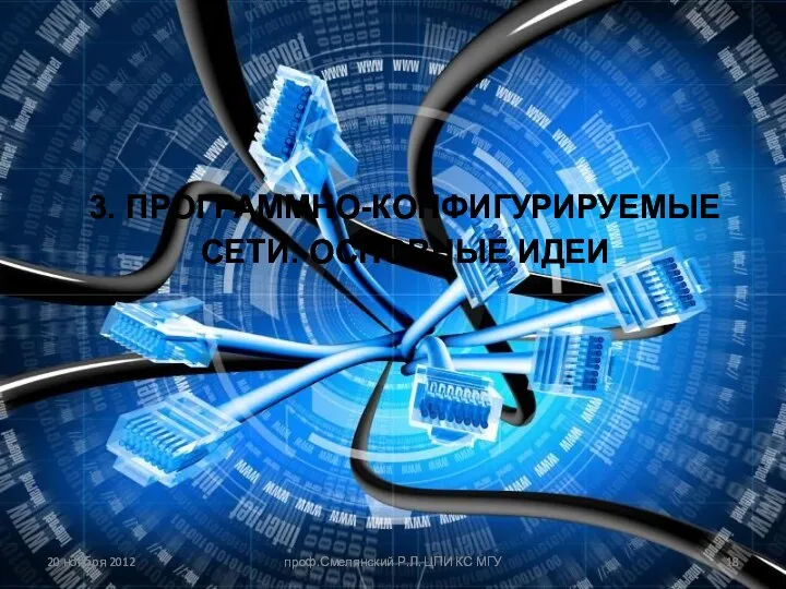 3. ПРОГРАММНО-КОНФИГУРИРУЕМЫЕ СЕТИ: ОСНОВНЫЕ ИДЕИ 20 ноября 2012 проф.Смелянский Р.Л. ЦПИ КС МГУ