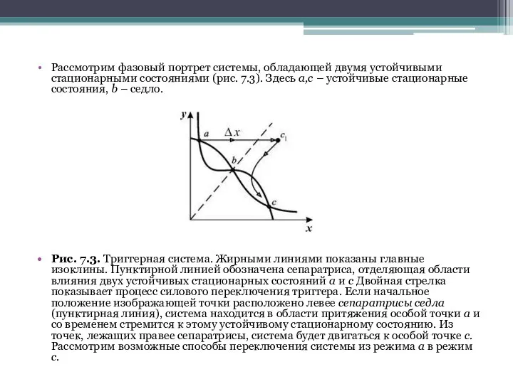 Рассмотрим фазовый портрет системы, обладающей двумя устойчивыми стационарными состояниями (рис. 7.3).