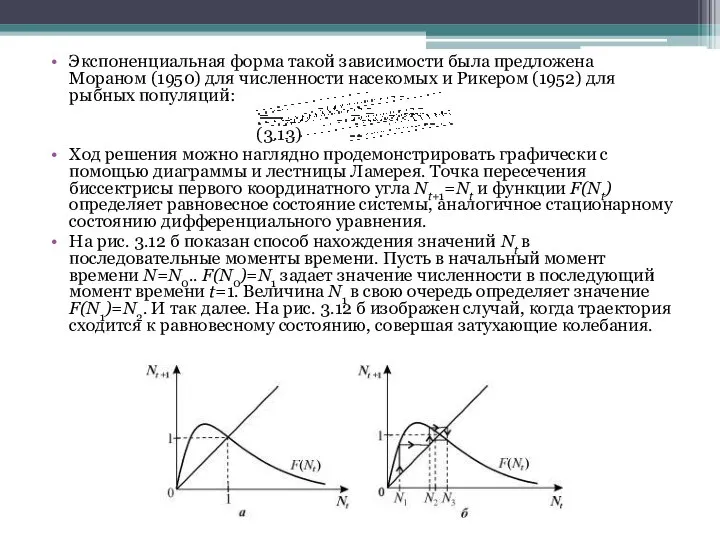 Экспоненциальная форма такой зависимости была предложена Мораном (1950) для численности насекомых