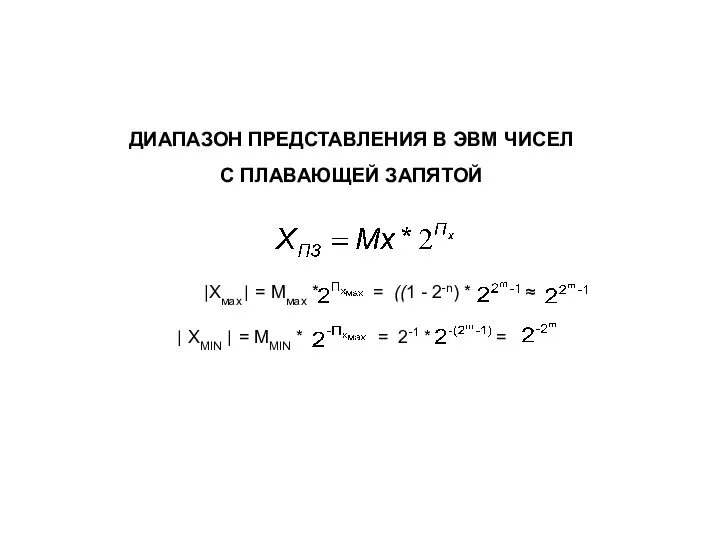 ДИАПАЗОН ПРЕДСТАВЛЕНИЯ В ЭВМ ЧИСЕЛ С ПЛАВАЮЩЕЙ ЗАПЯТОЙ