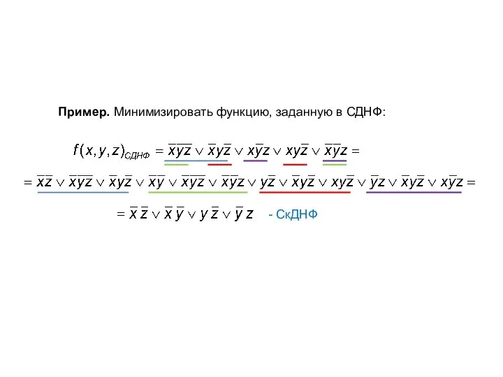 Пример. Минимизировать функцию, заданную в СДНФ: - СкДНФ