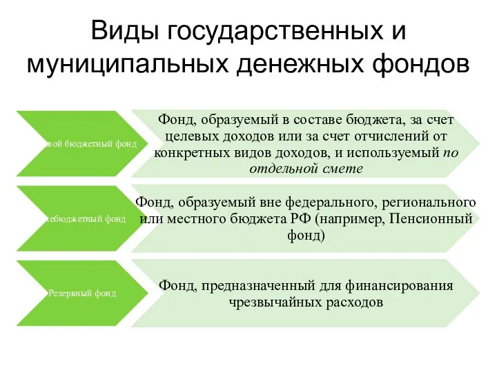 Виды государственных и муниципальных денежных фондов