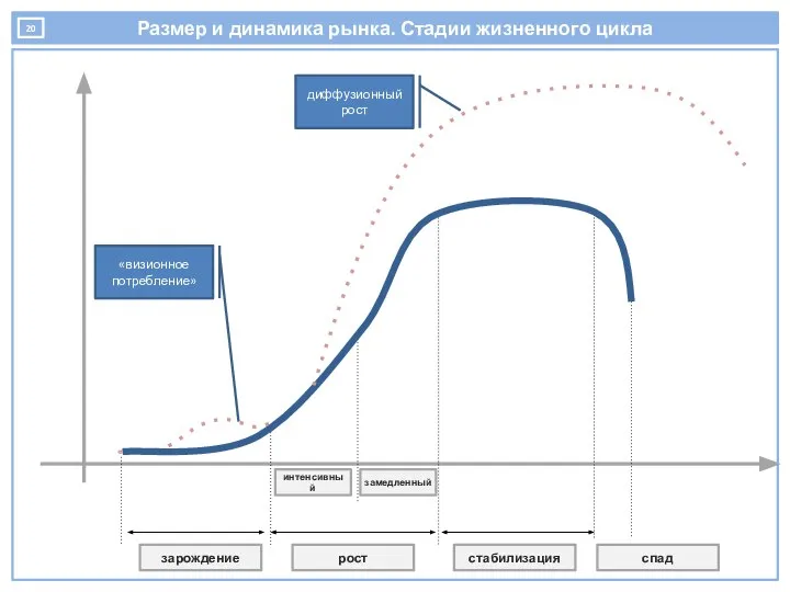 Размер и динамика рынка. Стадии жизненного цикла зарождение рост стабилизация спад