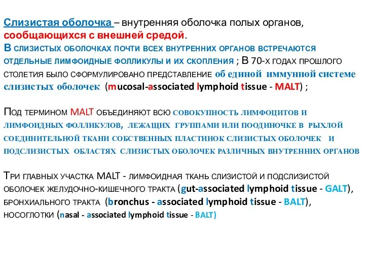 Слизистая оболочка – внутренняя оболочка полых органов, сообщающихся с внешней средой.