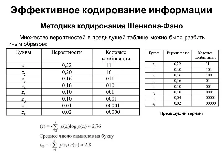 Множество вероятностей в предыдущей таблице можно было разбить иным образом: Методика